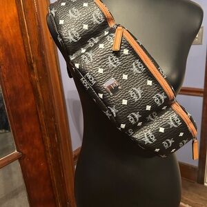 MCM Black Visetos Logo Belt Bag with Brown Trim